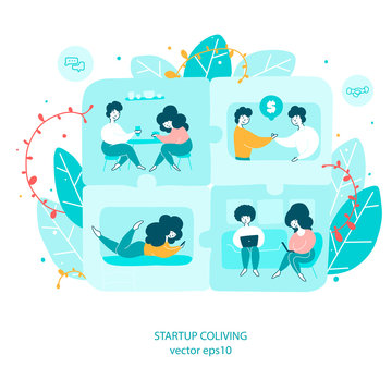 People sharing apartment hand drawn vector illustration