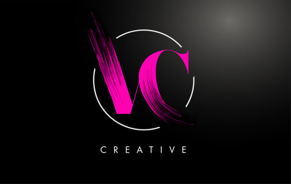 Pink VC Brush Stroke Letter Logo Design. Pink Paint Logo Leters Icon.