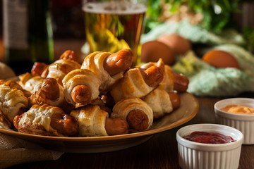 Pigs in blankets. Dark mood