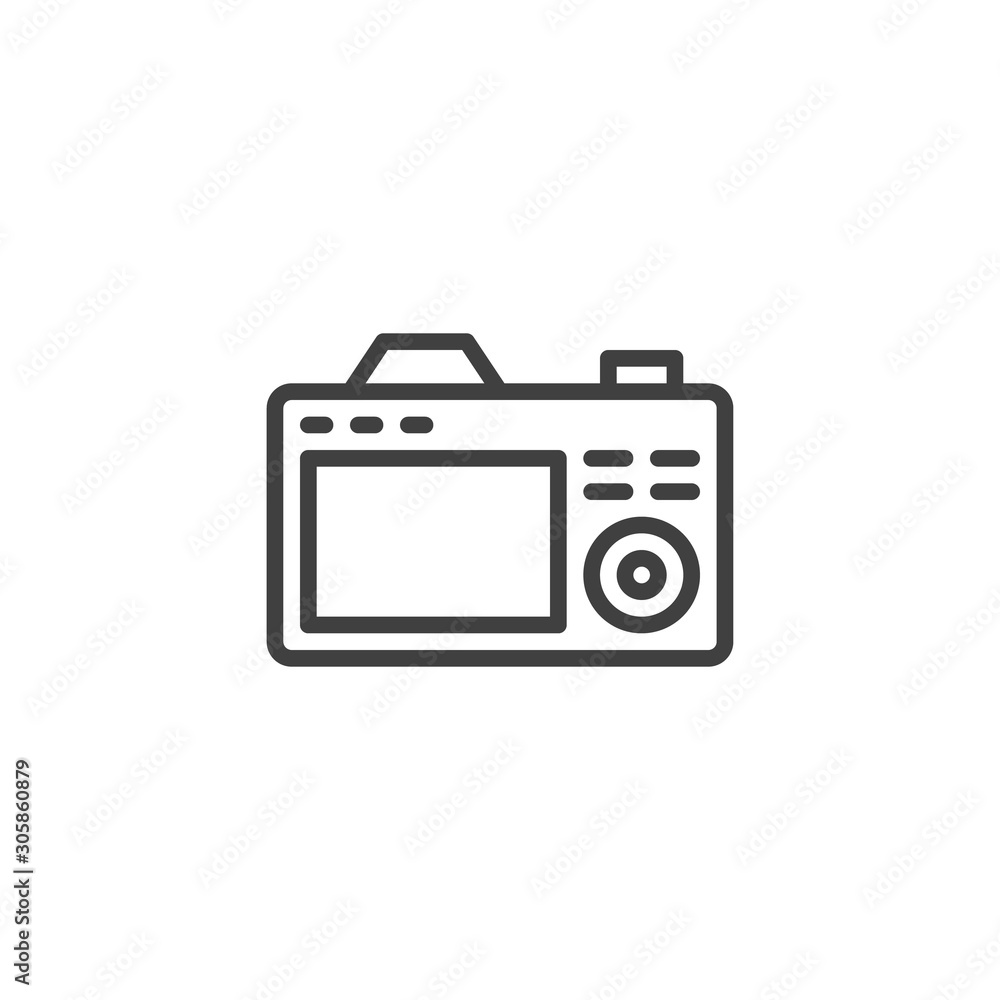 Poster camera back side screen line icon. linear style sign for mobile concept and web design. photo camera