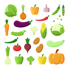 Different vegetables color flat vector illustrations set