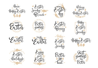 Happy Easter black handwritten calligraphy vector set