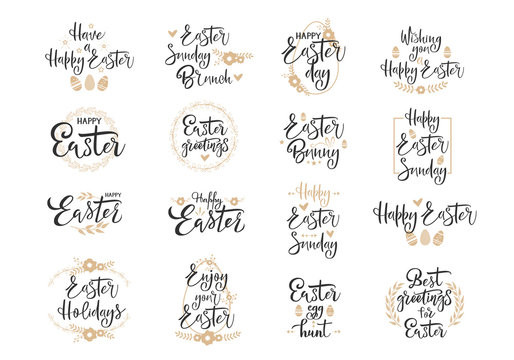 Happy Easter black handwritten calligraphy vector set