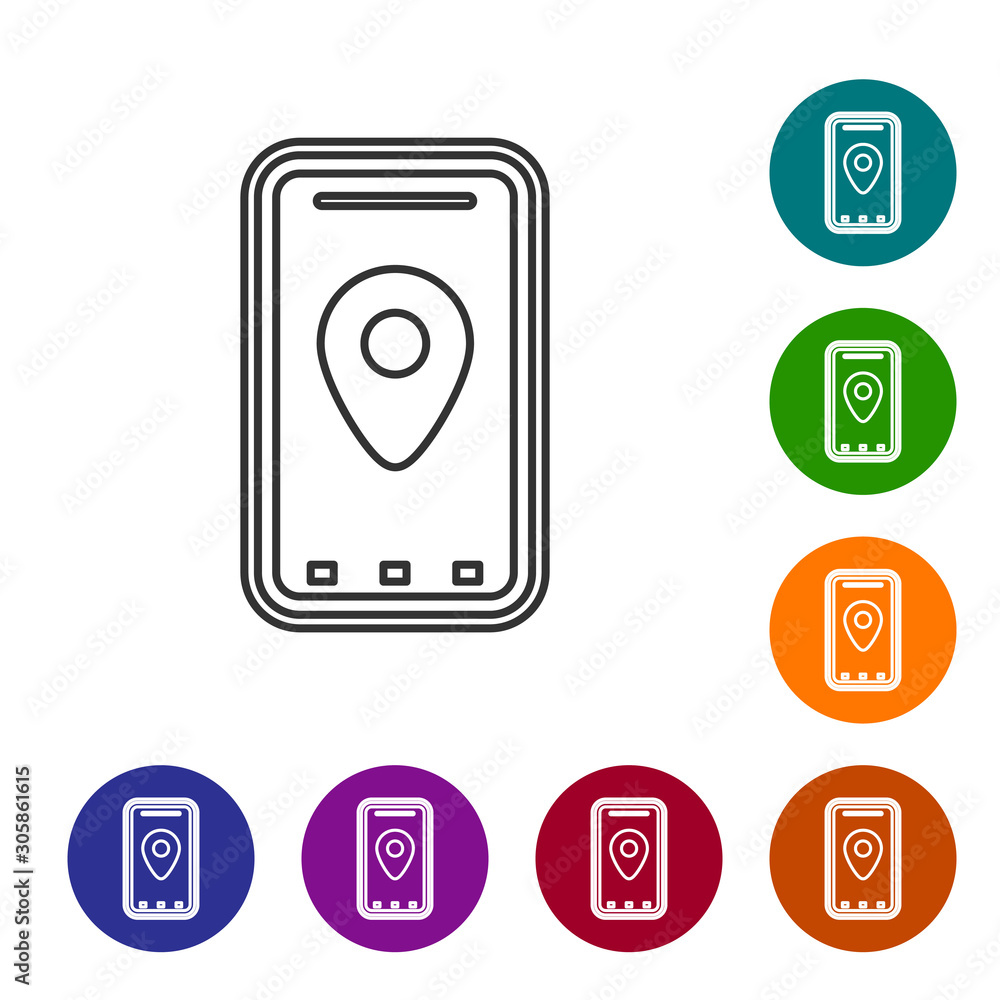 Poster grey line infographic of city map navigation icon isolated on white background. mobile app interface
