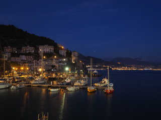 Fototapeta na wymiar Night view of a seaside village in the Amalfi coast, Italy