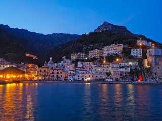 Fototapeta na wymiar Night view of a seaside village in the Amalfi coast, Italy