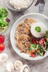 Chicken escalopes with champignion in creamy sauce