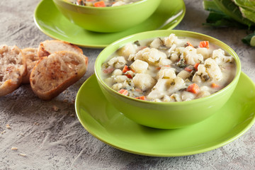 Vegetable soup with ingredients cauliflower