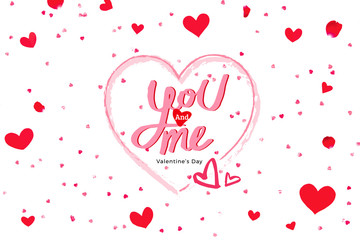 You and me Valentine's day greeting text with heart shapes