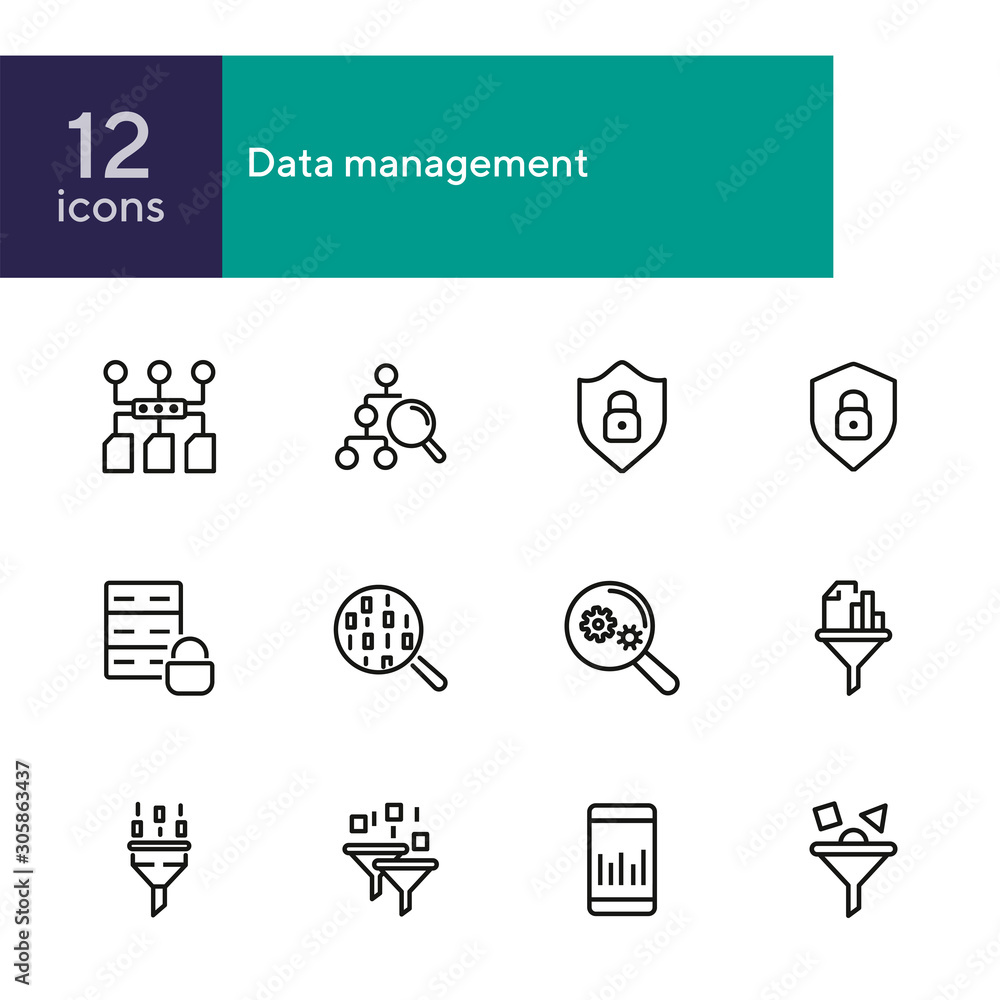 Poster data management line icon set. connection, technology, searching. database concept. can be used for 