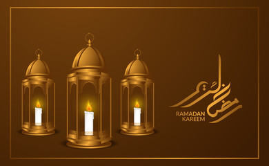 3D luxury golden lantern arabian lamp for ramadan kareem and mubarak