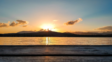 Fototapeta na wymiar Sunset on Windermere Lake in the Lake District, United Kingdom.
