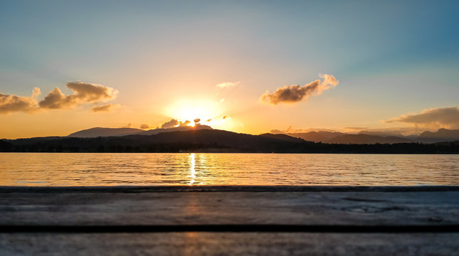Sunset on Windermere Lake in the Lake District, United Kingdom.