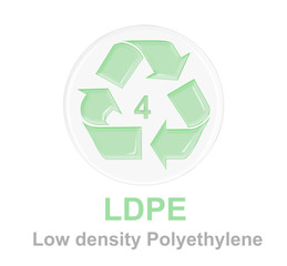 plastic recycle symbol with green glossy glass on transparent round glass. plastic recycle number 4 for LDPE