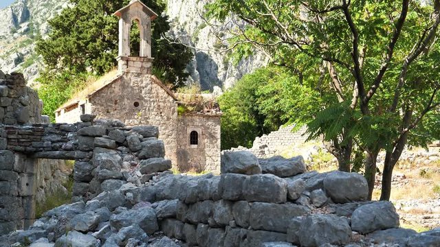 Saint John church or Sveti Jovan church in mountains, Spiljari village near Kotor city in Montenegro