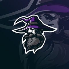 wizard mascot logo design vector with modern illustration concept style for badge, emblem and tshirt printing. wizard head illustration.