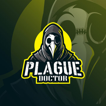 plague doctor mascot logo design vector with modern illustration concept style for badge, emblem and tshirt printing. doctor plague illustration for sport team.
