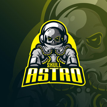 skull astro mascot logo design vector with modern illustration concept style for badge, emblem and tshirt printing. skull astronaut illustration.