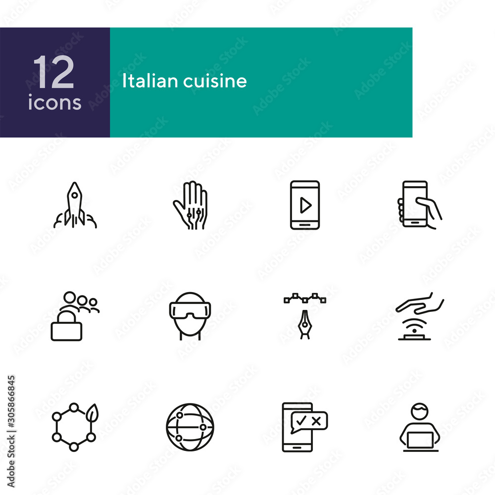 Poster it startup line icon set. programmer, scanning, robotic hand, goggles. business concept. can be used