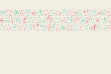 Christmas background with festive icons. Xmas decorations. Vector