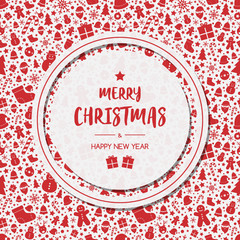 Christmas greetings on background with ornaments. Vector