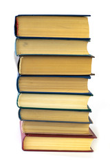 stack of eight books isolated on the white background