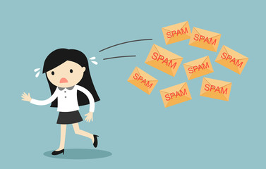 Business concept, Business woman got spam mail. Vector illustration.