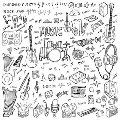 Keuken foto achterwand Set of Music Drawing illustration Hand drawn doodle Sketch line vector eps10 © veekicl