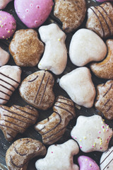Variety of gingerbread cookies on the table. Food background