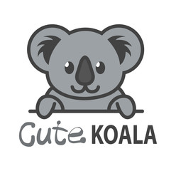 Logo template with cute koala. Vector logo design bear template for zoo, veterinary clinics. Cartoon animal logo illustration.
