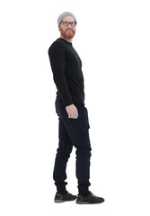 positive bearded man looking at camera. isolated on white