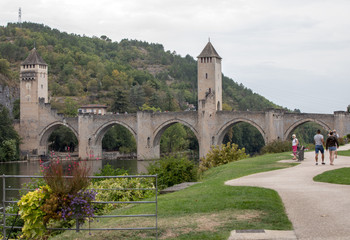 Fototapeta na wymiar The medieval Pont Valentre over the River Lot, Cahors, The Lot, France