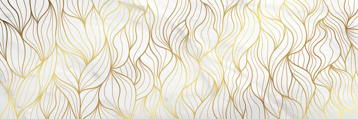 Fototapeta Luxury Gold marble design with nature floral pattern 17:9 Wallpaper background. obraz