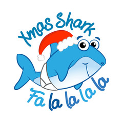 Xmas Shark - T-Shirts, Hoodie, Tank, gifts. Vector illustration text for Christmas. Inspirational quote card, invitation, banner. Kids calligraphy background. lettering typography