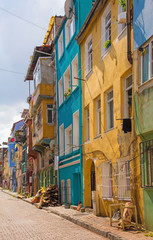 Fototapeta na wymiar Traditional houses in the Balat area of Istanbul, Turkey