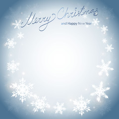 Circle vector merry christmas and happy new year frame - card template in blue color