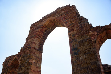 Qutb Minar - ancient red sandstone tower, a UNESCO world heritage site in Delhi, India