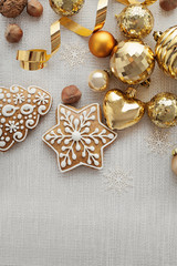 christmas ornaments and gingerbread cookies