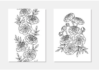 vector ralunculus flower bouquet vertical seamless pattern coloring book card pattern illustration
