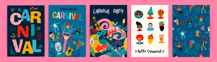 Hello Carnival. Vector set of illustrations for carnival concept and other use.