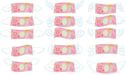Colorful Feathered Deformed Japan's 1000 yen note set