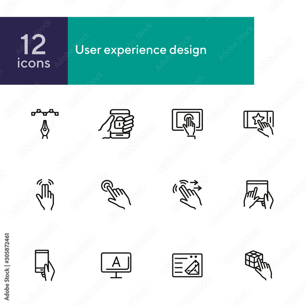 Poster user experience design line icon set. computer, hand, gadget. app concept. can be used for topics li