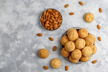 Healthy homemade almond cookies on concrete background,top view