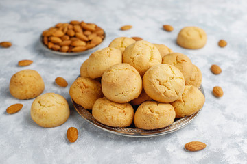 Healthy homemade almond cookies on concrete background,top view