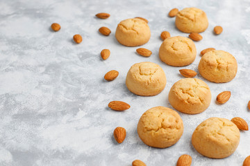 Healthy homemade almond cookies on concrete background,top view