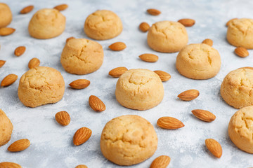 Healthy homemade almond cookies on concrete background,top view