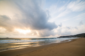 golden sunset on the Greece beach