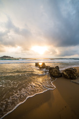 golden sunset on the Greece beach