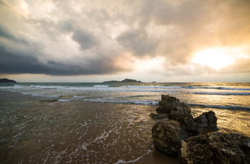 golden sunset on the Greece beach
