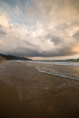 golden sunset on the Greece beach